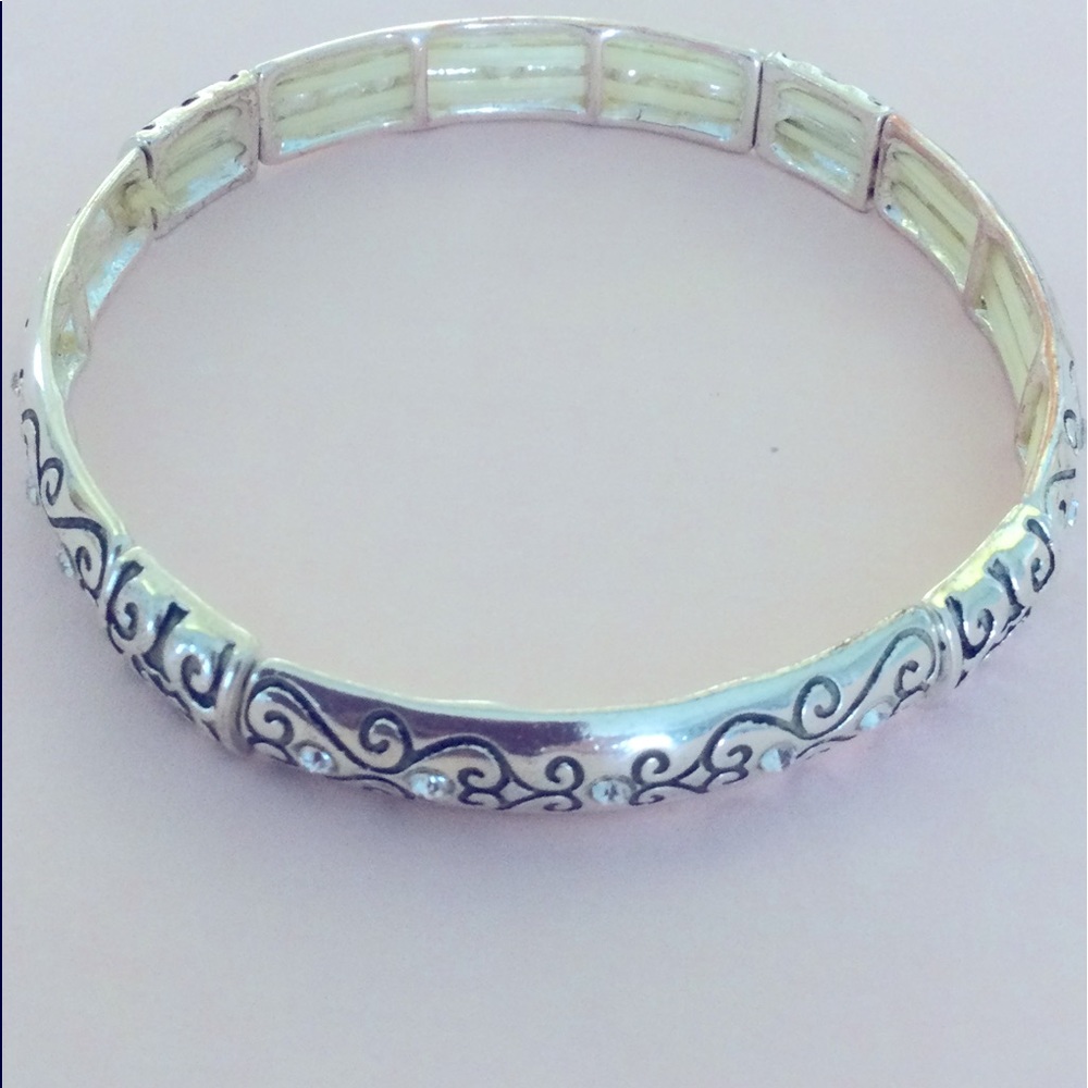 Silver Stretchable Bracelet with Rhinestones
